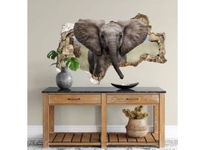 4063129216444 - 3D Wandtattoo Wohnzimmer van Duijn Safari Tier Fotografie Baby Elefant Afrika Mauerdurchbruch selbstklebend 100x61cm - grau