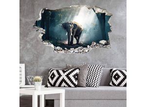 4063129216758 - K&l Wall Art - 3D Wandtattoo Wohnzimmer Wald Elefant Wandsticker Vintage Kunst Safari Waldtiere Mauerdurchbruch selbstklebend 120x73cm - blau