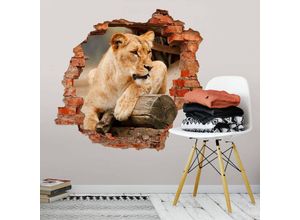 4063129216819 - K&l Wall Art - 3D Wandtattoo Wohnzimmer Wilde Tiere Löwe Safari Kinderzimmer Afrikanische Löwin Mauerdurchbruch selbstklebend 80x76cm - bunt