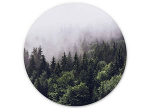 4063129217182 - K&l Wall Art - Alu-Dibond-Poster Rund Metalloptik Wandbild Nebel Wald Scharzwald Tannen Berg Natur Deko ø 100cm - grün