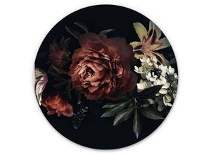 4063129217236 - K&l Wall Art - Alu-Dibond-Poster Rund Metalloptik Wandbild große Rose Barock Vintage Deko Blumen Bouquet ø 120cm - schwarz