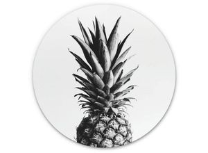 4063129217274 - K&l Wall Art - Alu-Dibond-Poster Rund Metalloptik Wandbild Fruchtige Ananas Küche Vintage Deko 1X Studio ø 30cm - weiß