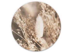 4063129217519 - K&l Wall Art - Alu-Dibond-Poster Rund Metalloptik Wandbild Gräserbund Weizen Wiese Herbst Deko Annie ø 120cm - beige