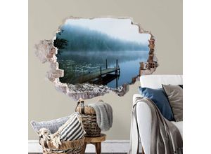 4063129217809 - K&l Wall Art - 3D Wandtattoo Wohnzimmer Lindsten Wellness Steg am See Teich Nebel Landschaft Mauerdurchbruch selbstklebend 40x27cm - blau