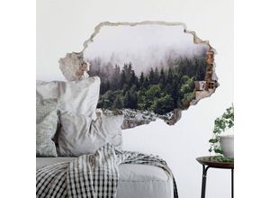 4063129217885 - K&l Wall Art - 3D Wandtattoo Wohnzimmer Schwarzwald Vintage Wandsticker Nebliger Wald Nadelwald Mauerdurchbruch selbstklebend 80x59cm - grün