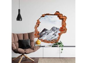 4063129218165 - K&l Wall Art - 3D Wandtattoo Wohnzimmer Schnee am Berg Berghütte Ausblick Snow Mountain Mauerdurchbruch selbstklebend 80x76cm - bunt
