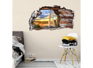 4063129218189 - 3D Wandtattoo Wohnzimmer Island Wasserfall Wandsticker Seljalandsfoss Küste Mauerdurchbruch selbstklebend 100x54cm - bunt