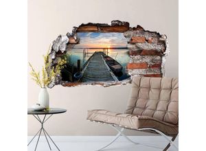4063129218356 - K&l Wall Art - 3D Wandtattoo Wohnzimmer Feng Shui Deko Wandsticker Sonnenuntergang am See Mauerdurchbruch selbstklebend 80x43cm - bunt