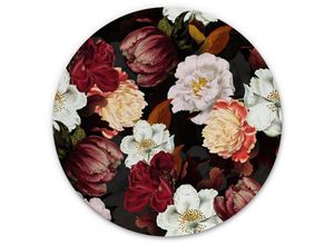 4063129218417 - Alu-Dibond-Poster Rund Metalloptik Wandbild Blumen Rosen Bouquet Vintage Deko un Designs ø 45cm - rot