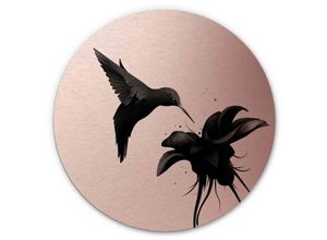 4063129218479 - Alu-Dibond-Poster Rund Metalloptik Wandbild Kolibri Hummingbird Hibiskus Kupfer Vogel Ireland ø 70cm - kupfer