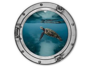 4063129218547 - K&l Wall Art - Alu-Dibond-Poster Rund Metalloptik Wandbild Schildkröte Fenster Bullauge U-Boot Schiff Ozean ø 30cm - blau