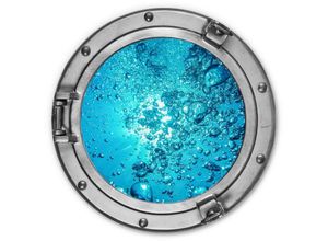 4063129218592 - Alu-Dibond-Poster Rund Metalloptik Wandbild Tauchen silber Fenster Bullauge U-Boot Schiff Ozean ø 70cm - blau
