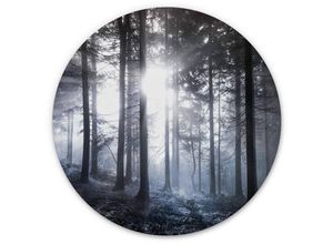 4063129218721 - K&l Wall Art - Alu-Dibond-Poster Rund Metalloptik Wandbild Sonnenstrahlen Wald Blau Vintage Natur Deko ø 70cm - blau