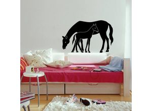 4063129225446 - Wizard Genius - Wandsticker Pony Pferd Klebebilder Mädchen Kinderzimmer Wandtattoo 85x55cm - schwarz