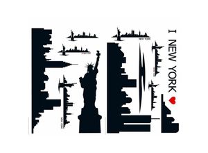 4063129225484 - Wizard Genius - Wandsticker i love New York Silhouette Klebebilder Großstadt Wandtattoo 150x50cm - schwarz