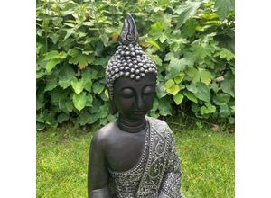 4063129231676 - K&l Wall Art - Sitzender Buddha Garten Figur Feng Shui Deko Balkon Steinfigur Wohnzimmer Statue 45cm Silber Schwarz - Schwarz