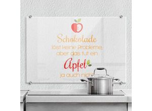 4063129232420 - K&l Wall Art - esg Glasbild Spritzschutz Küche Schriftzug Schokolade Apfel lustiger Spruch 100x70cm - bunt