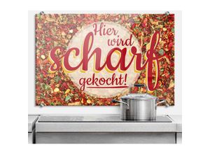 4063129232741 - K&l Wall Art - esg Glasbild Spritzschutz Chili Asia Küchenrückwand Hier wird scharf gekocht 80x60cm - rot