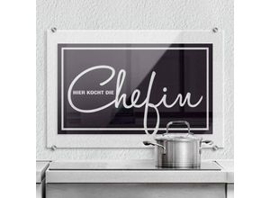 4063129232819 - K&l Wall Art - esg Glasbild Spritzschutz Küche Schriftzug Chefin kocht Küchenrückwand 60x40cm - schwarz