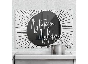 4063129233588 - K&l Wall Art - esg Glasbild Spritzschutz Küche Vintage Schriftzug schwarz My kitchen my rules 100x70cm - schwarz