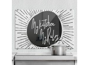 4063129233625 - K&l Wall Art - esg Glasbild Spritzschutz Küche Vintage Schriftzug schwarz My kitchen my rules 80x60cm - schwarz