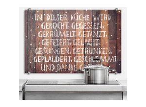 4063129234264 - K&l Wall Art - esg Glasbild Spritzschutz Küche Holz Spruch Gekocht Gegessen Gelacht Getrunken 100x70cm - braun