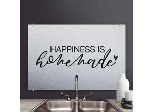 4063129234325 - K&l Wall Art - Vintage SilberMetalloptik Spritzschutz Küche Schriftzug Happiness is homemade 120x75cm - silber