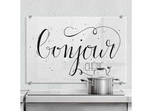 4063129234479 - K&l Wall Art - esg Glasbild Spritzschutz Küche Vintage Schriftzug Affirmationen Bonjour Chérie 100x70cm - schwarz