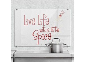 4063129234530 - K&l Wall Art - esg Glasbild Spritzschutz Küche gute Laune Schriftzug Transparent Live life with spice 100x70cm - Rot