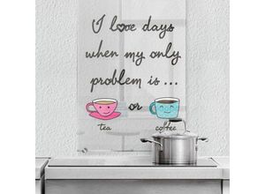 4063129234622 - K&l Wall Art - esg Glasbild Spritzschutz Küche lustiger Spruch Schriftzug Transparent Tea or Coffee 60x80cm - schwarz