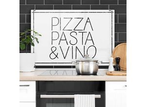 4063129234806 - K&l Wall Art - esg Glasbild Spritzschutz Herd Küchenrückwand Schriftzug Pizza Pasta Vino 100x70cm - weiß