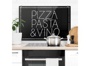 4063129234912 - K&l Wall Art - esg Glasbild Spritzschutz Herd Küchenrückwand Schriftzug Pizza Pasta Vino 60x40cm - schwarz