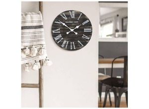 4063129235100 - Lautlose Vintage Wanduhr Landhaus Holzuhr langlebiges Uhrwerk Shabby Chic Uhr 45cm schwarz - Schwarz