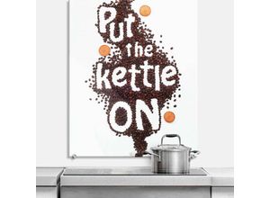 4063129235117 - K&l Wall Art - esg Glasbild Spritzschutz Küche Schriftzug Belenko Kaffee Mocca Put the kettle on 70x100cm - braun