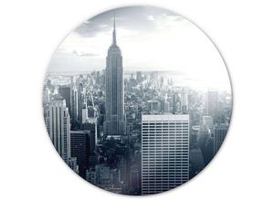 4063129236558 - K&l Wall Art - bedrucktes Sicherheitsglas Wandbild Rund Glasbild Empire State Building New York ø 50cm - schwarz