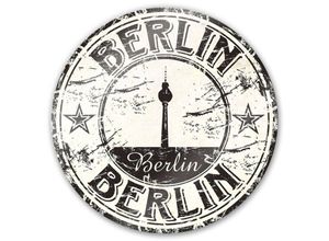 4063129237968 - K&l Wall Art - bedrucktes Sicherheitsglas Wandbild Rund Glasbild Vintage Post Stempel Berlin ø 50cm - schwarz