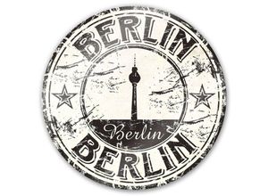 4063129237975 - K&l Wall Art - bedrucktes Sicherheitsglas Wandbild Rund Glasbild Vintage Post Stempel Berlin ø 70cm - schwarz