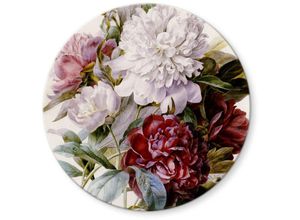 4063129239092 - K&l Wall Art - bedrucktes Sicherheitsglas Wandbild Rund Glasbild Redouté Blumenstrauß Pfingstrosen ø 50cm - bunt