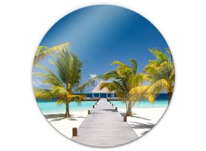 4063129239412 - K&l Wall Art - bedrucktes Sicherheitsglas Wandbild Rund Glasbild Urlaub Wellness Weg ins Paradies ø 50cm - blau