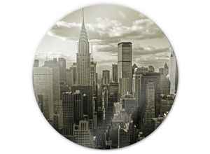 4063129245444 - K&l Wall Art - bedrucktes Sicherheitsglas Wandbild Rund Glasbild Manhattan Skyline retro Nostalgie ø 50cm - orange