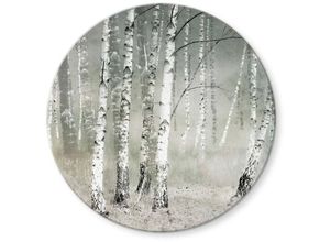 4063129247622 - K&l Wall Art - bedrucktes Sicherheitsglas Wandbild Rund Glasbild Talen Morgenruhe Gemälde Wald ø 50cm - grau