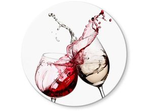 4063129247677 - K&l Wall Art - bedrucktes Sicherheitsglas Wandbild Rund Glasbild Weingläser Küche Feierabend Wein ø 50cm - bunt