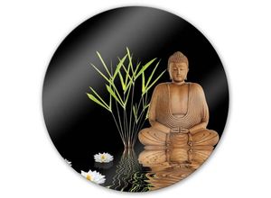 4063129248407 - K&l Wall Art - bedrucktes Sicherheitsglas Wandbild Rund Glasbild Zen Buddha Feng Shui Deko Asien ø 50cm - schwarz