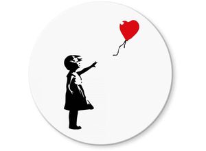 4063129248629 - Bedrucktes Sicherheitsglas Wandbild Rund Glasbild Graffiti Banksy Girl with the red balloon ø 50cm - weiß