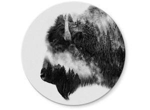 4063129249640 - K&l Wall Art - bedrucktes Sicherheitsglas Wandbild Rund Glasbild Fotokunst Angyalosi Schwarz Weiß Bison ø 50cm - schwarz