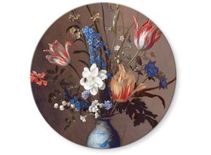 4063129249923 - K&l Wall Art - bedrucktes Sicherheitsglas Wandbild Rund Glasbild Van der Ast Blumen in WanLi Vase ø 50cm - braun