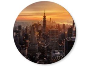 4063129250226 - K&l Wall Art - bedrucktes Sicherheitsglas Wandbild Rund Glasbild Ruiz Dueso New York Sonnenuntergang ø 50cm - orange