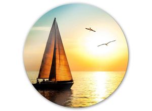 4063129250400 - K&l Wall Art - bedrucktes Sicherheitsglas Wandbild Rund Glasbild Segelboot Panorama Sonnenuntergang ø 70cm - bunt