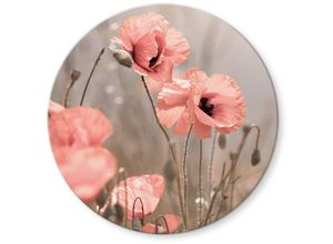 4063129250929 - K&l Wall Art - bedrucktes Sicherheitsglas Wandbild Rund Glasbild Delgado Mohnblumen Romantik ø 50cm - rot