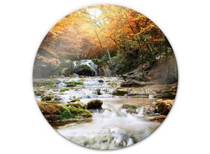 4063129251049 - K&l Wall Art - bedrucktes Sicherheitsglas Wandbild Rund Glasbild Herbst Landschaft Wasserfall ø 50cm - braun